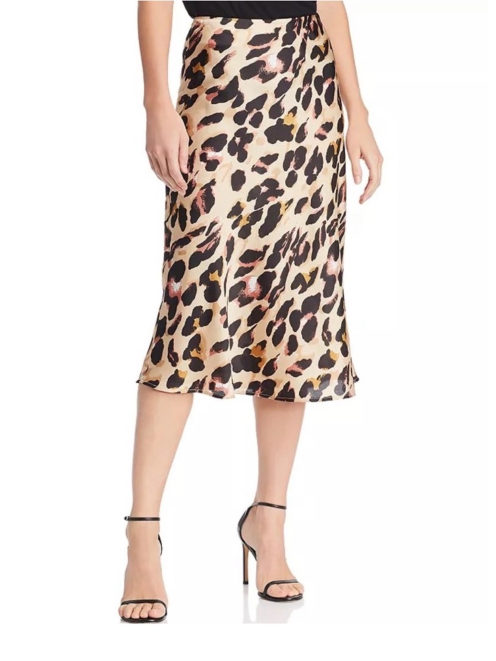 Cotton Candy Leopard Print Satin Midi Skirt - Beige, Black, Brown